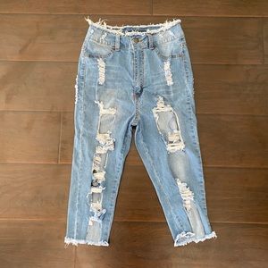 Fashion Nova Ripped High-Waisted Bermuda Shorts